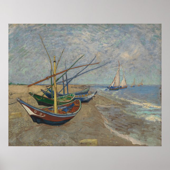 Fiskebåtar på stranden vid Les Saintes-Maries Poster (Framsidan)