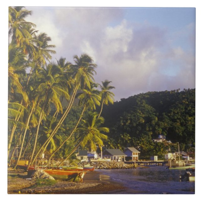 Fiskebåtar, Soufriere, St Lucia, Karibien Kakelplatta (Framsidan)