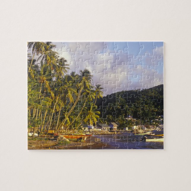 Fiskebåtar, Soufriere, St Lucia, Karibien Pussel (Horisontell)