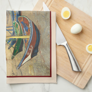 Fiskebåtar vid stranden av Vincent Van Gogh Kökshandduk