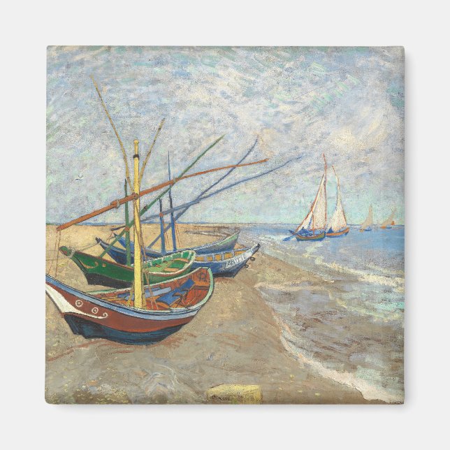 Fiskebåtar vid stranden av Vincent Van Gogh Magnet (Framsidan)