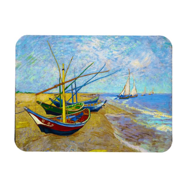 Fiskebåtar vid stranden av Vincent Van Gogh Magnet (Horisontell)