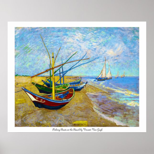 Fiskebåtar vid stranden av Vincent Van Gogh Poster (Framsidan)