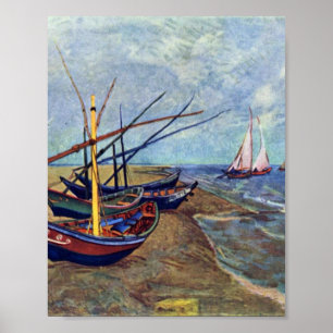 Fiskebåtar vid stranden av Vincent van Gogh Poster