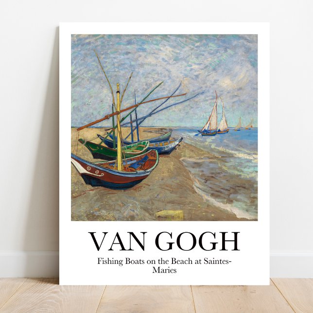 Fiskebåtar vid stranden av Vincent van Gogh Poster (Van Gogh's Sun-Kissed Seascape: "Fishing Boats." Vivid colors, museum-quality)