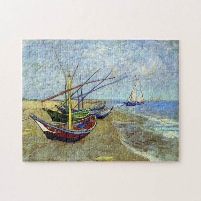 Fiskebåtar vid stranden av Vincent Van Gogh Pussel (Horisontell)