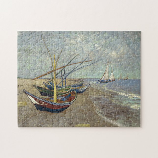 Fiskebåtar vid stranden av Vincent Van Gogh Pussel (Horisontell)