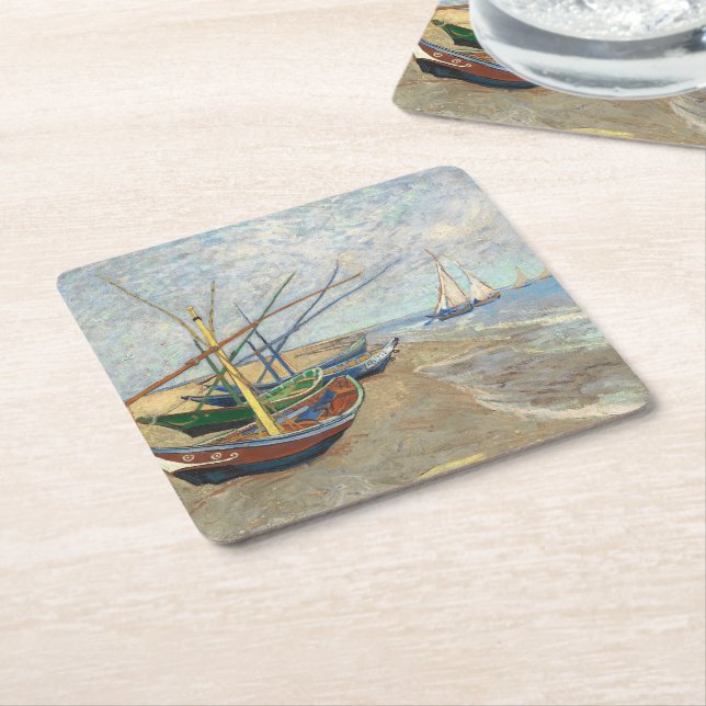 Fiskebåtar vid stranden av Vincent Van Gogh Underlägg Papper Kvadrat (Vinklad)