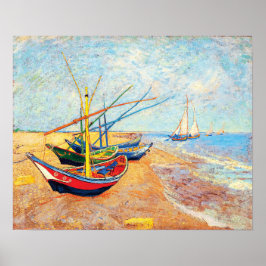 Fiskebåtar vid stranden vid Saintes-Maries Poster
