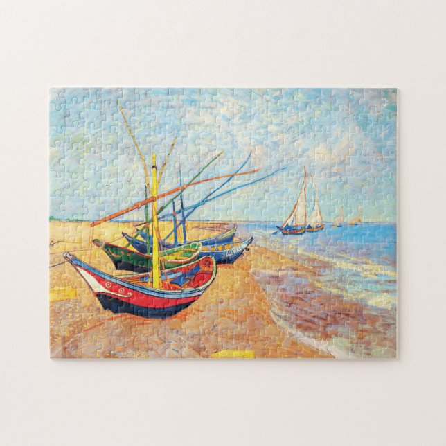Fiskebåtar vid stranden vid Saintes-Maries Pussel (Horisontell)