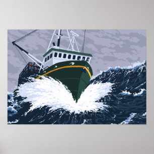 Fiskebåtplats - ankring, Alaska Poster