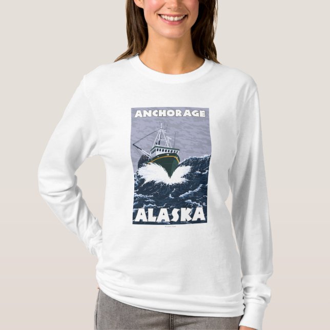 Fiskebåtplats - ankring, Alaska Tee Shirt (Framsida)