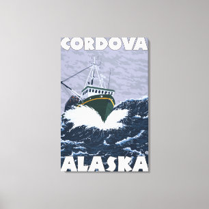 Fiskebåtplats - Cordova, Alaska Canvastryck