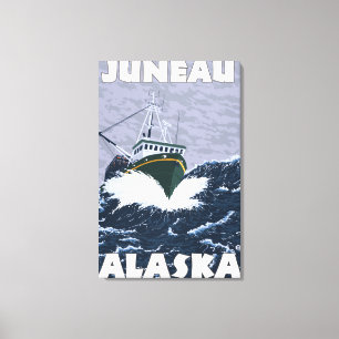 Fiskebåtplats - Juneau, Alaska Canvastryck