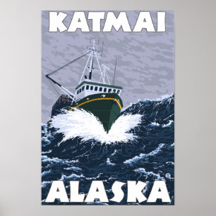 Fiskebåtplats - Katmai, Alaska Poster