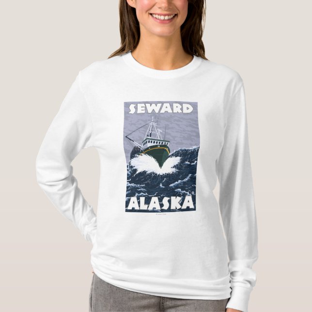 Fiskebåtplats - Seward, Alaska Tee (Framsida)