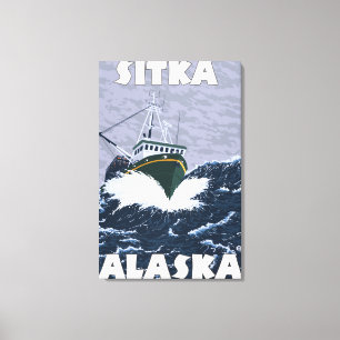 Fiskebåtplats - Sitka, Alaska Canvastryck