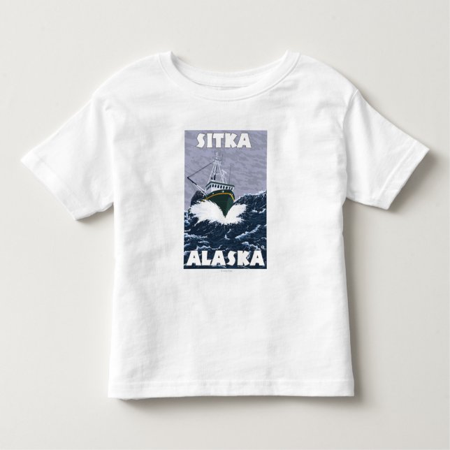 Fiskebåtplats - Sitka, Alaska T Shirt (Framsida)