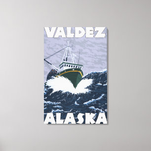 Fiskebåtplats - Valdez, Alaska Canvastryck