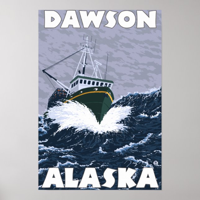 Fiskebåtsscen - Dawson, Alaska Poster (Framsidan)