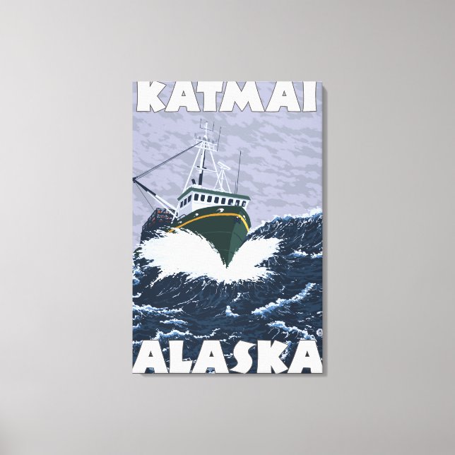 Fiskebåtsscen - Katmai, Alaska Canvastryck (Framsida)