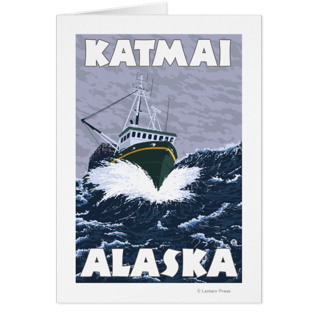 Fiskebåtsscen - Katmai, Alaska Hälsningskort (Framsidan)