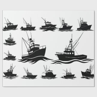 Fiskebåtssilhuett Mönster Inpackningspapper Presentpapper