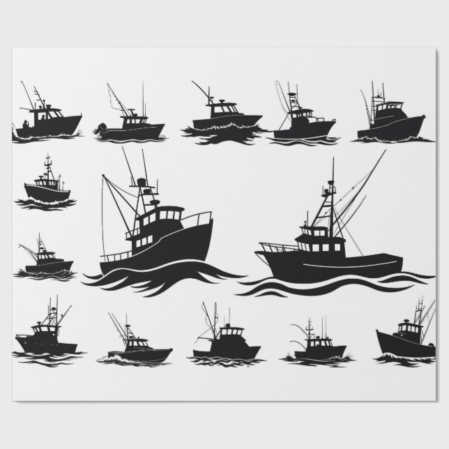 Fiskebåtssilhuett Mönster Inpackningspapper Presentpapper (Platt)