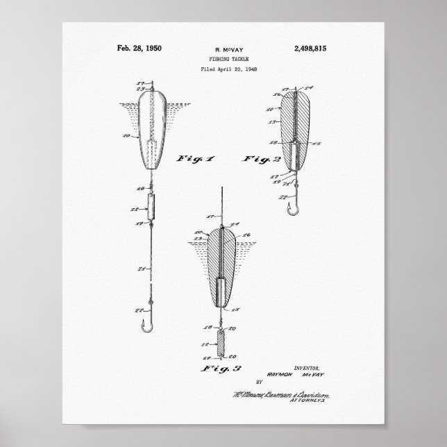 Fiskebekämpning 1950 Patent Art White Papper Poster (Framsidan)