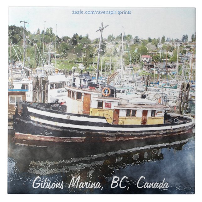 Fiskebogserbåt 5 vattenfärg Art 6" Sida Kakelplatta (Framsidan)