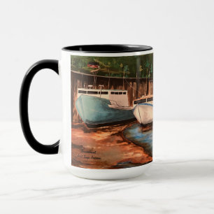 Fiskebyn, originalhandmålad teckning mugg
