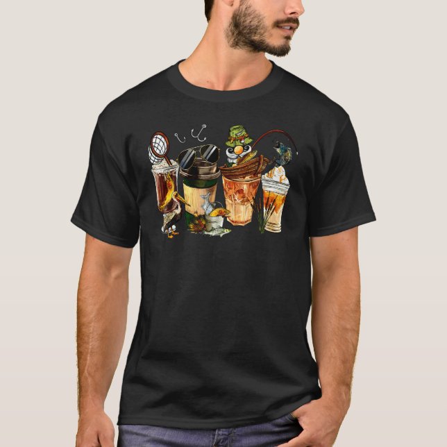 Fiskecaffekoppar Fiskeliv Med Kaffe T Shirt (Framsida)