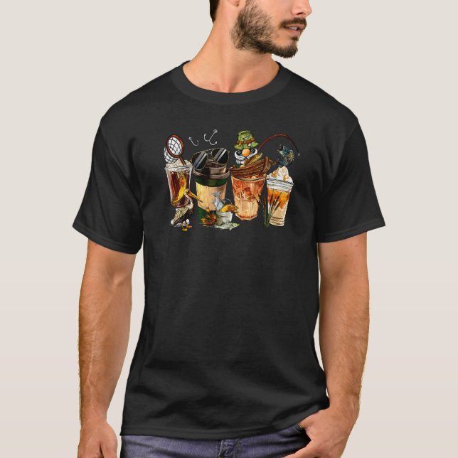 Fiskecoffee Koppar Fiskeliv Med Coffeebevakare T Shirt (Framsida)
