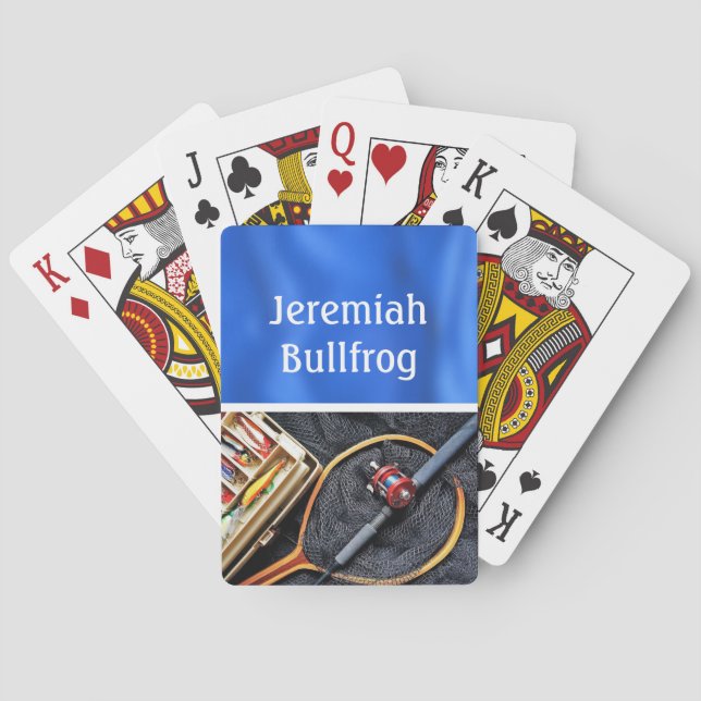 Fiskedesign med Rod och Reel personaliserar Namn Casinokort (Baksidan)