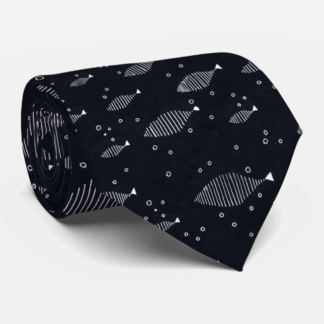 Fiskedesign svart och vitt slips (Rullad)