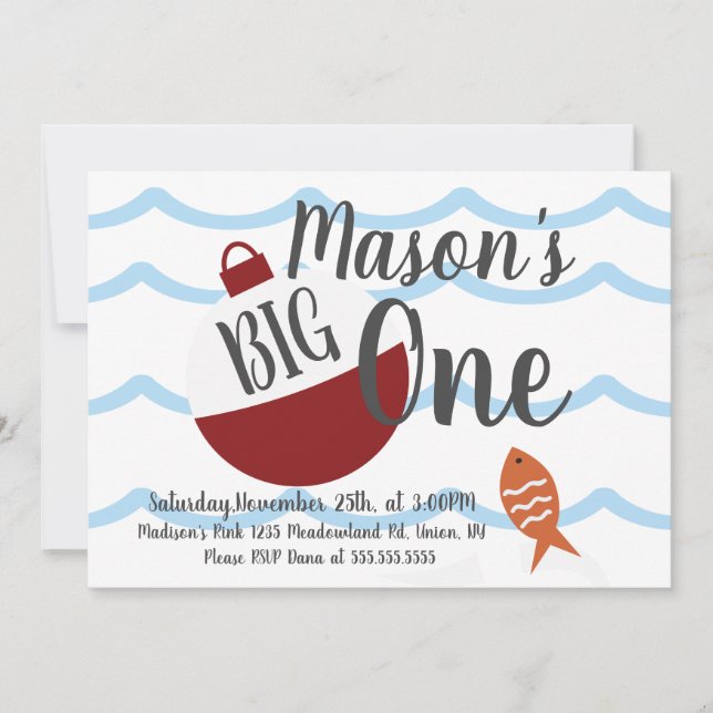 Fiskedrag Turning One Fisk Ocean Födelsedag Inbjudningar (Framsida)