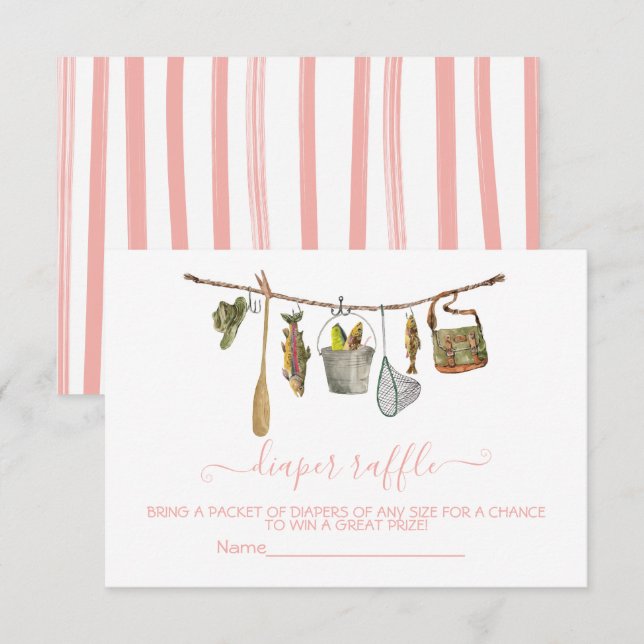 Fiskedräktighet Diaper Raffle Girl Card Inbjudningar (Fram/baksida)