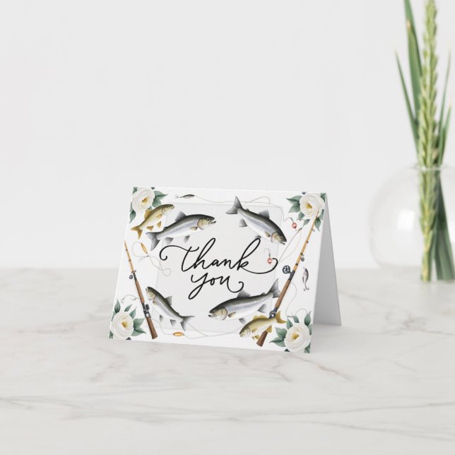 Fiskeentusiaster Tack med fisk och blommor Kort (Framsida)