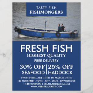 Fiskefartyg, fiskare/maka, fiskmarknad reklamblad