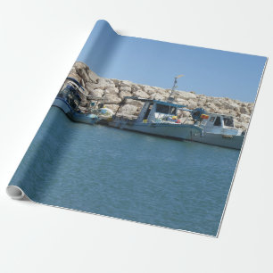 Fiskefartyg för Medelhavet i blåhavsdesign Presentpapper