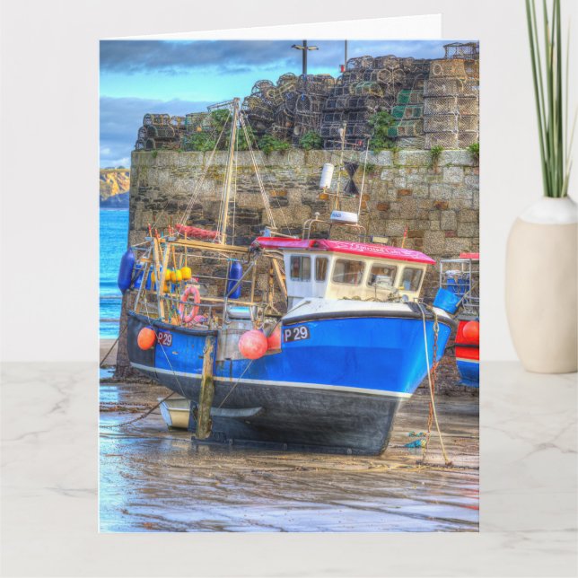 Fiskefartyg i Cornish Harbour Kort (Framsida)
