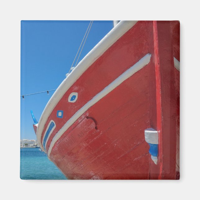 Fiskefartyg i hamnen i Mykonos i Kykladerna Magnet (Framsidan)