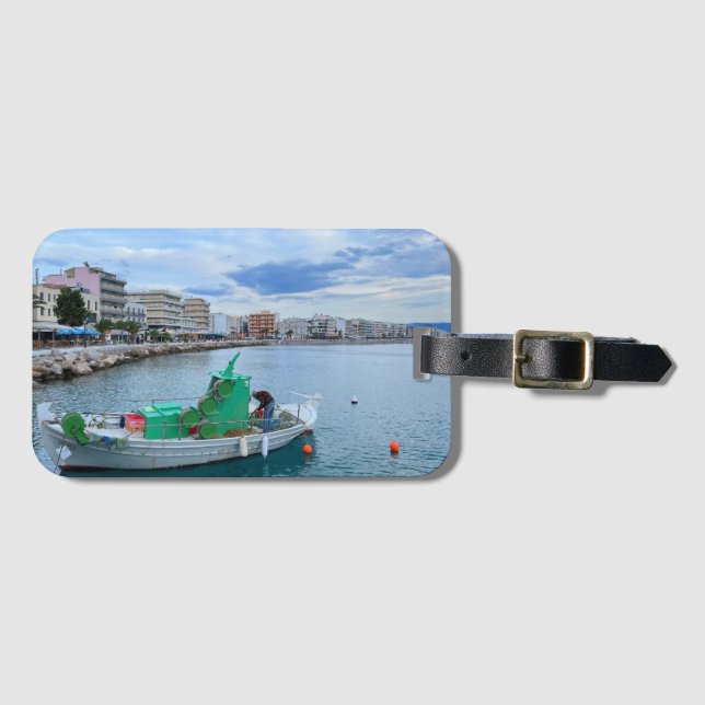 Fiskefartyg i hamnkorint Grekland Bagagebricka (Framsida horisontal)