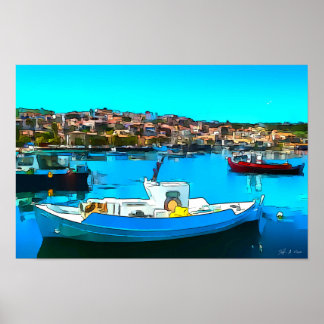 Fiskefartyg i Koroni Harbour A2 - Poster