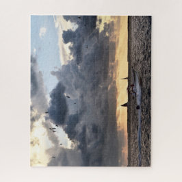 Fiskefartyg i nyckel vid solnedgång pussel