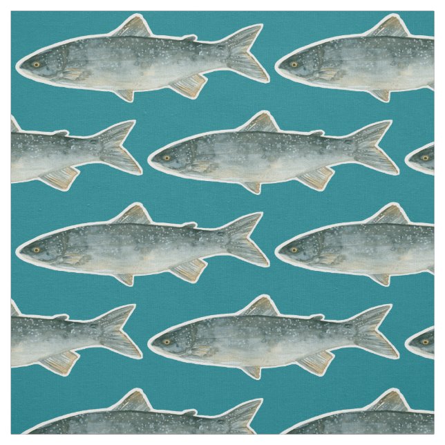 Fiskefartyg i Sjö Mörk Turquise Blue Watercolor Tyg (Provkarta)