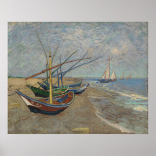 Fiskefartyg på stranden Les Saintes-Maries Poster