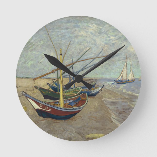 Fiskefartyg på strandmuskeln Clock Rund Klocka (Framsida)