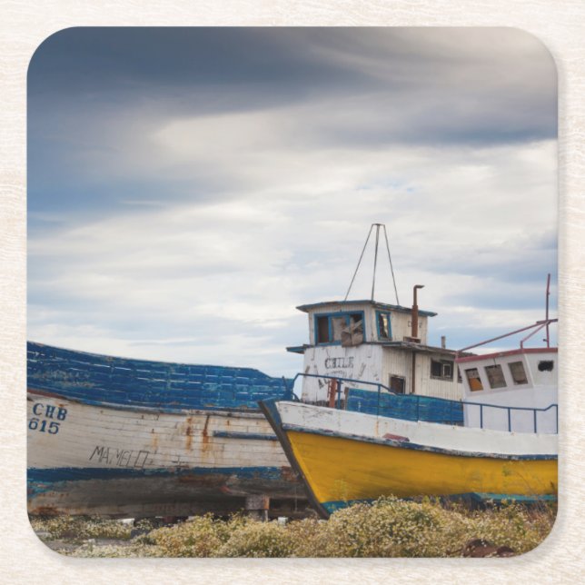  Fiskefartyg Underlägg Papper Kvadrat (Framsidan)