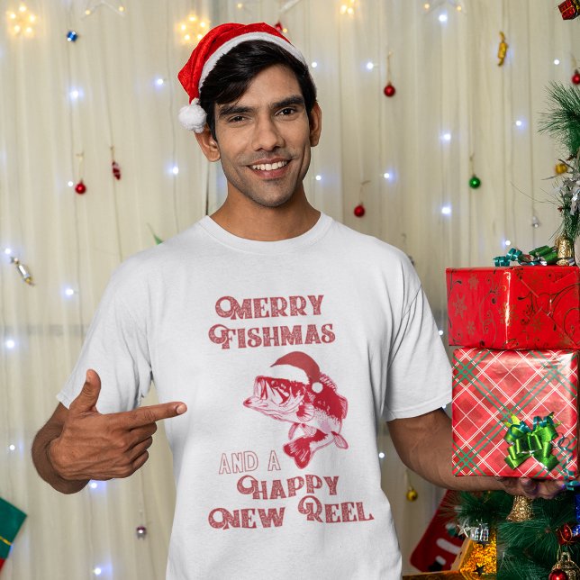 Fiskefartyg vid julbuss t shirt (Merry Fishmas Funny Shirt for Christmas parties. )